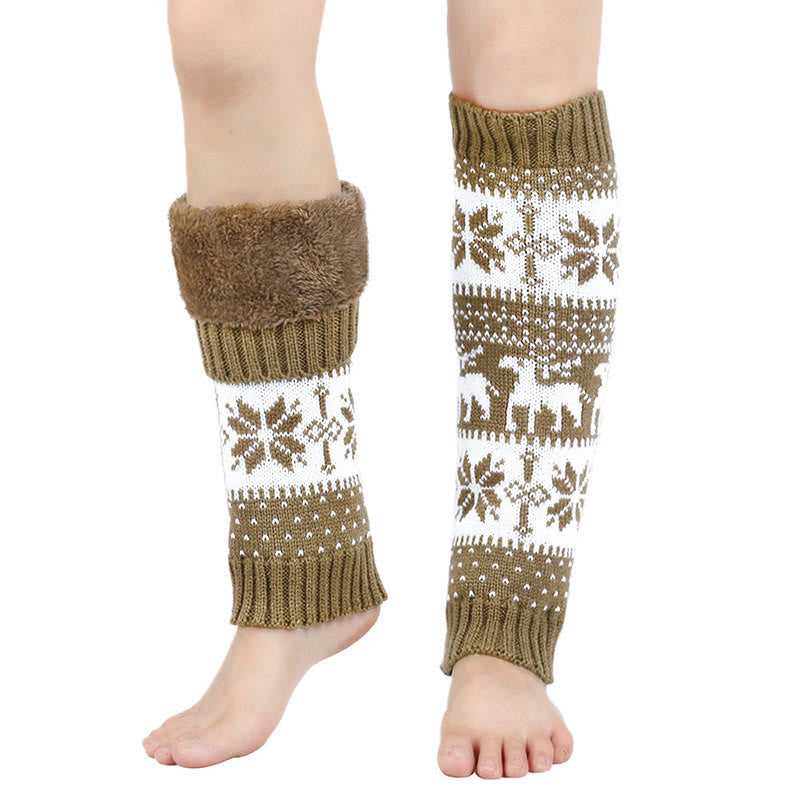Plusock Knitted Fur Snowflake Deer Leg Warmers - Khaki - One Size - image 9