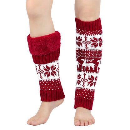 Plusock Knitted Fur Snowflake Deer Leg Warmers - Red - One Size - image 2