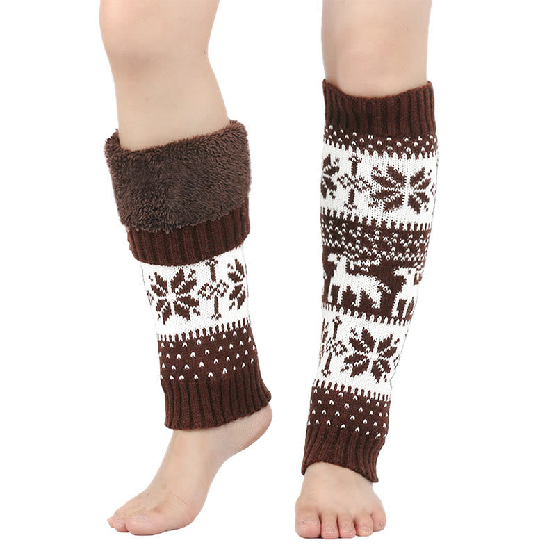 Plusock Knitted Fur Snowflake Deer Leg Warmers - Coffee - One Size - image 7