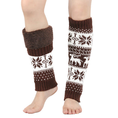 Plusock Knitted Fur Snowflake Deer Leg Warmers - Coffee - One Size - image 7