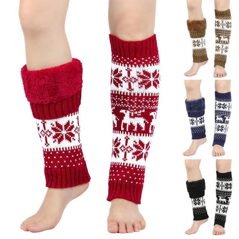 Plusock Knitted Fur Snowflake Deer Leg Warmers - image 0