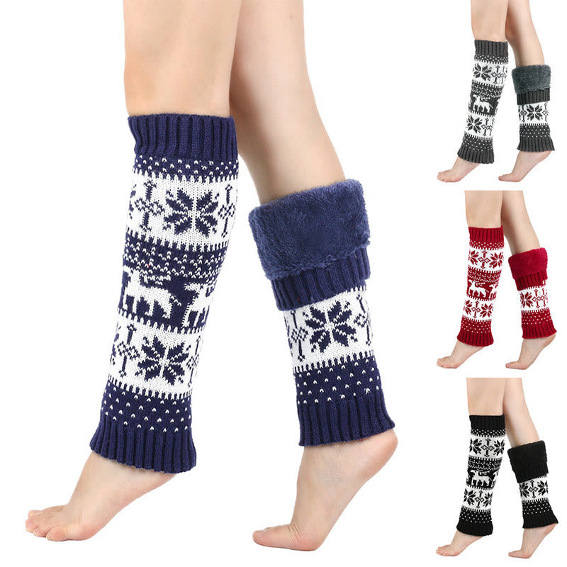 Plusock Knitted Fur Snowflake Deer Leg Warmers - image 1
