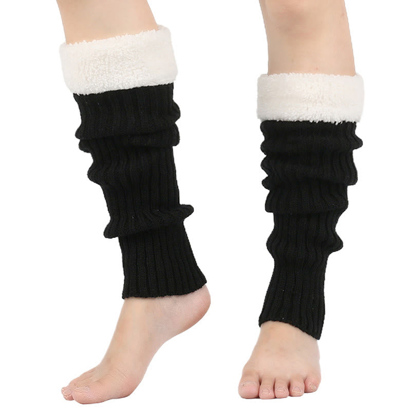 Plusock Knitted Fleece Lined Solid Leg Warmers - Black - One Size - image 3