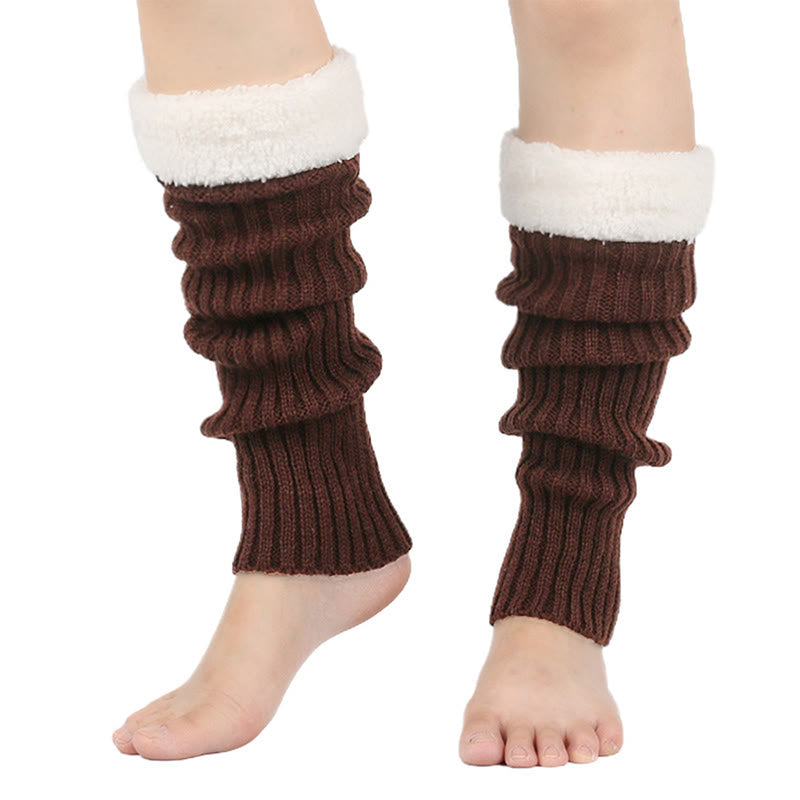 Plusock Knitted Fleece Lined Solid Leg Warmers - Coffee - One Size - image 8