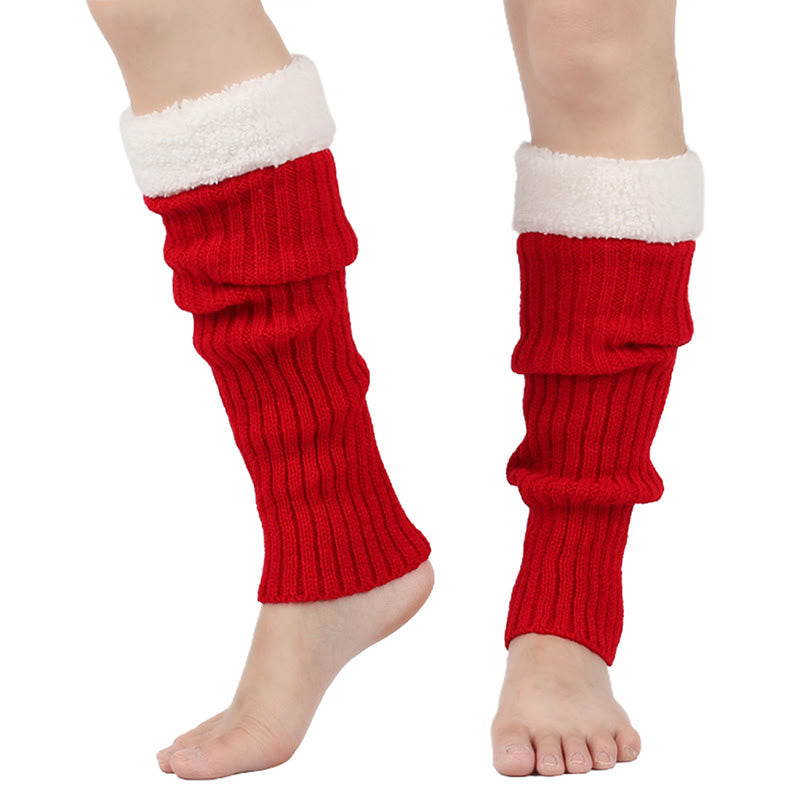 Plusock Knitted Fleece Lined Solid Leg Warmers - Red - One Size - image 1