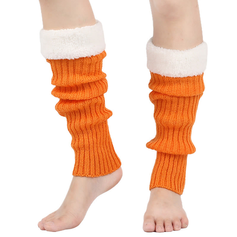 Plusock Knitted Fleece Lined Solid Leg Warmers - Orange - One Size - image 12