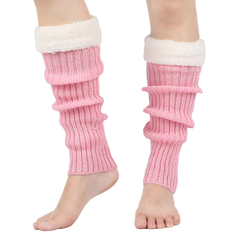 Plusock Knitted Fleece Lined Solid Leg Warmers - Pink - One Size - image 13