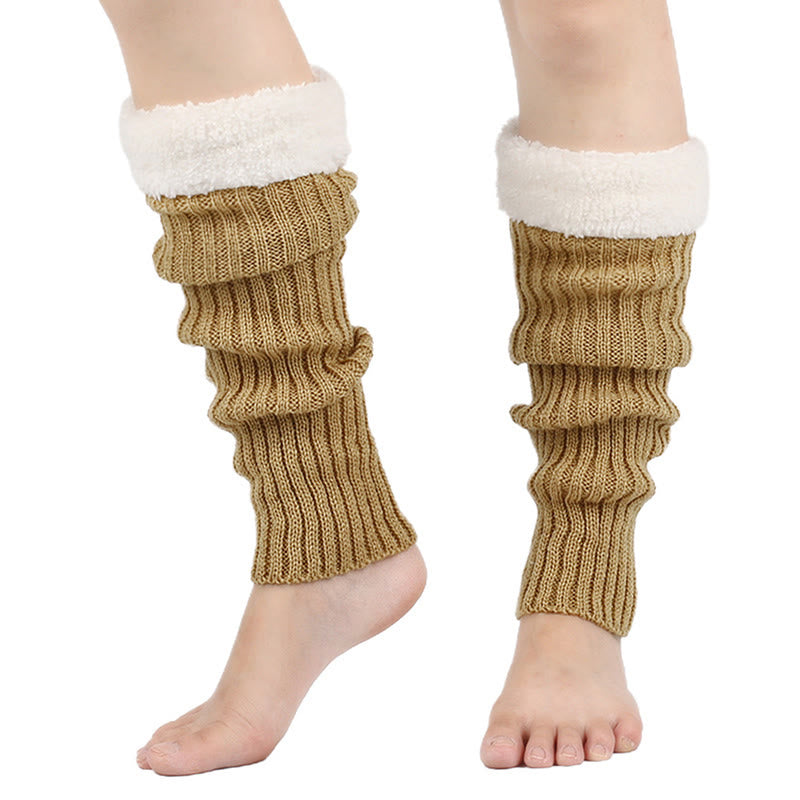 Plusock Knitted Fleece Lined Solid Leg Warmers - Nude - One Size - image 9