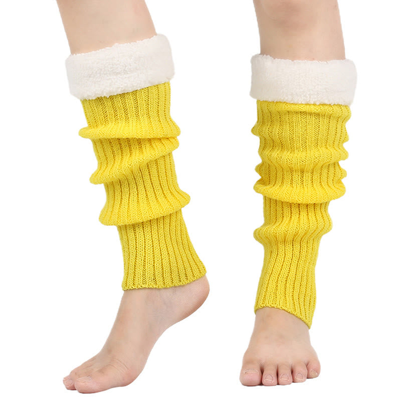 Plusock Knitted Fleece Lined Solid Leg Warmers - Yellow - One Size - image 5
