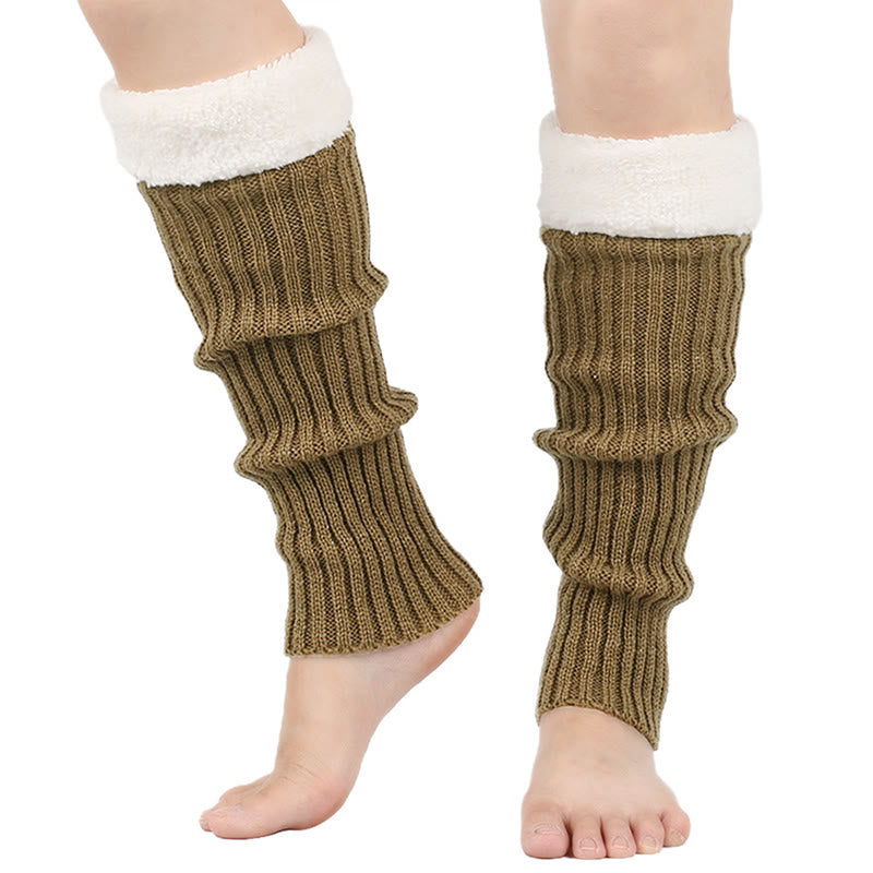 Plusock Knitted Fleece Lined Solid Leg Warmers - Khaki - One Size - image 18