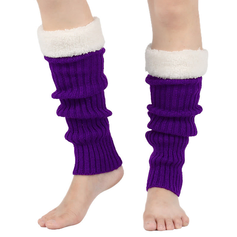 Plusock Knitted Fleece Lined Solid Leg Warmers - Purple - One Size - image 4