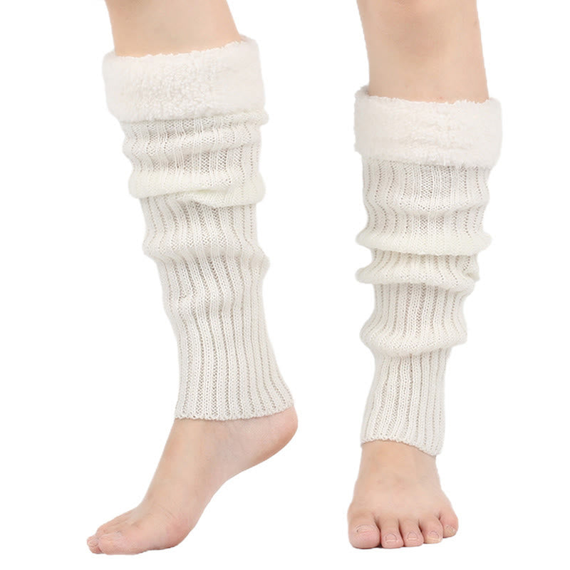 Plusock Knitted Fleece Lined Solid Leg Warmers - White - One Size - image 7