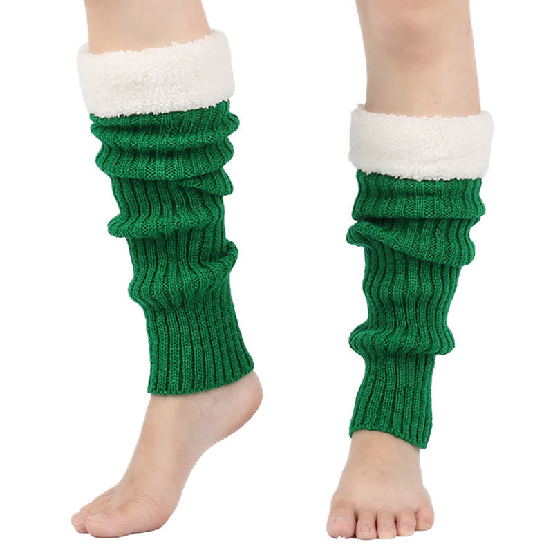 Plusock Knitted Fleece Lined Solid Leg Warmers - Green - One Size - image 17