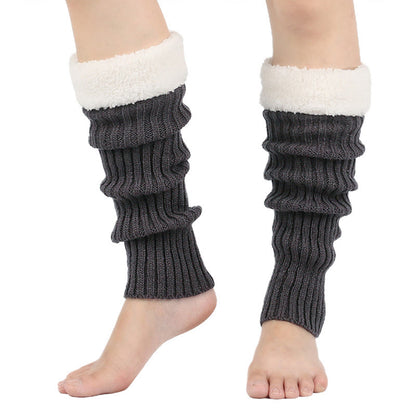Plusock Knitted Fleece Lined Solid Leg Warmers - Dark Grey - One Size - image 15