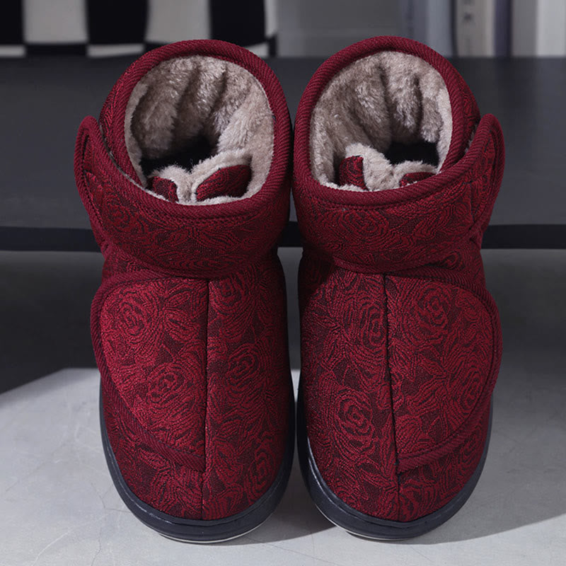 Plusock Plus Size Floral Print Slippers - Wine - EU44-45(US9-10) - image 14