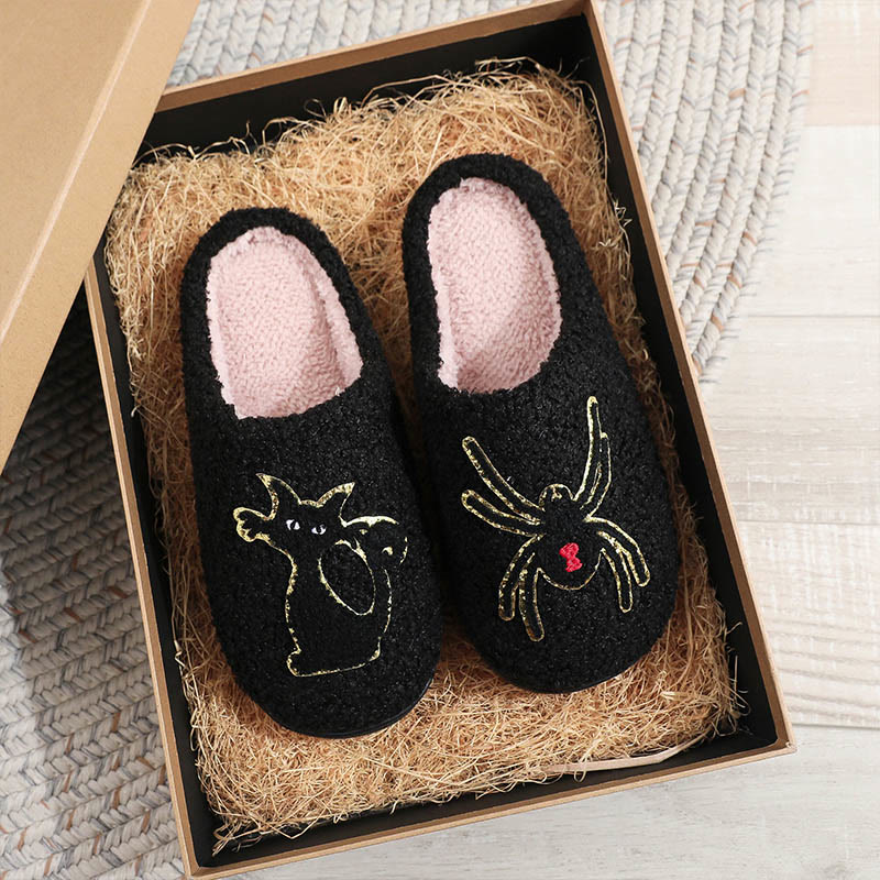 Plusock Plus Size Spider Black Cat Slippers - Black - EU44-45(US10-11) - image 6