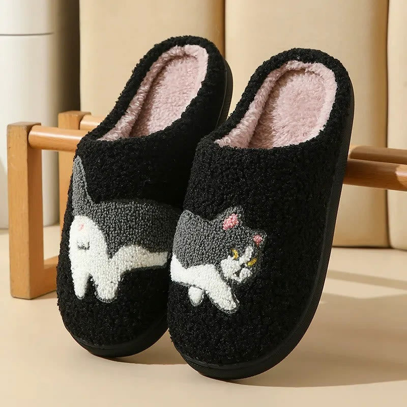 Plusock Plus Size Cow Cat Slippers - Black - EU44-45(US9-10) - image 5
