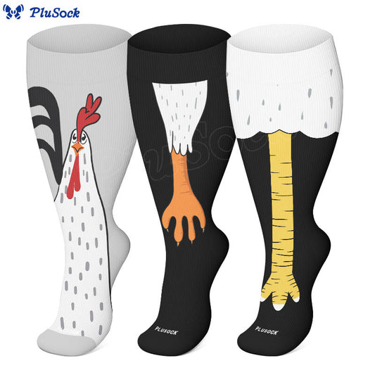 Plusock Plus Size Funny Chicken Feet Compression Socks(3 Pairs) - image 0