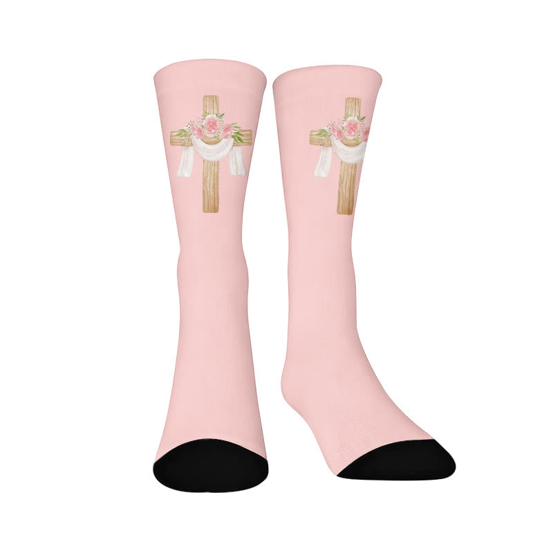 Plusock Floral Cross Faith Quarter Socks - Pink(1 Pair) - EU37-44(US4-10) - image 9