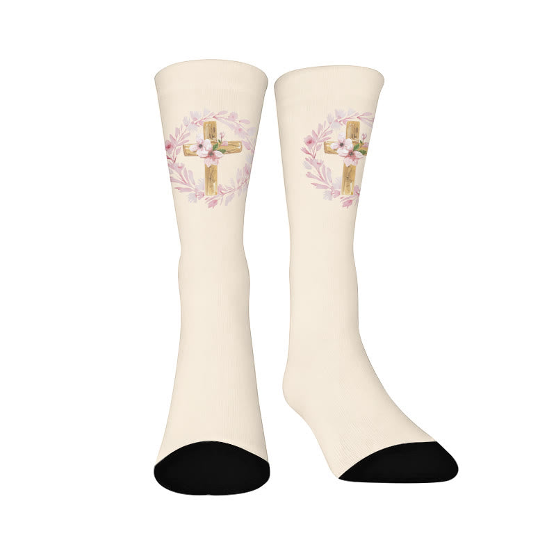 Plusock Floral Cross Faith Quarter Socks - Beige(1 Pair) - EU37-44(US4-10) - image 7