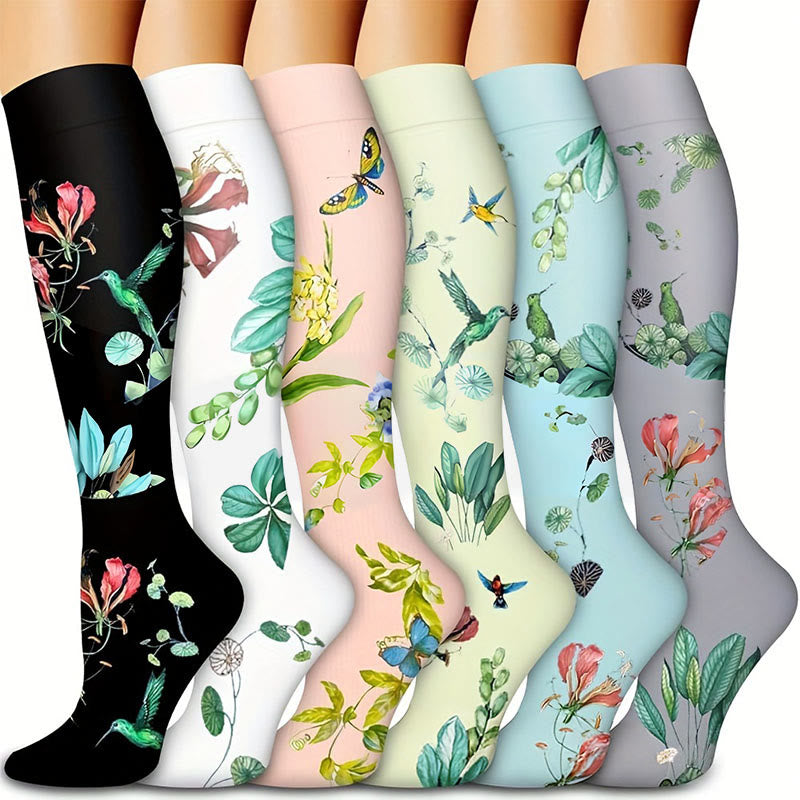 Plusock Botanical Bloom Knee High Compression Socks(6 Pairs) - Multicolor - S/M - image 0