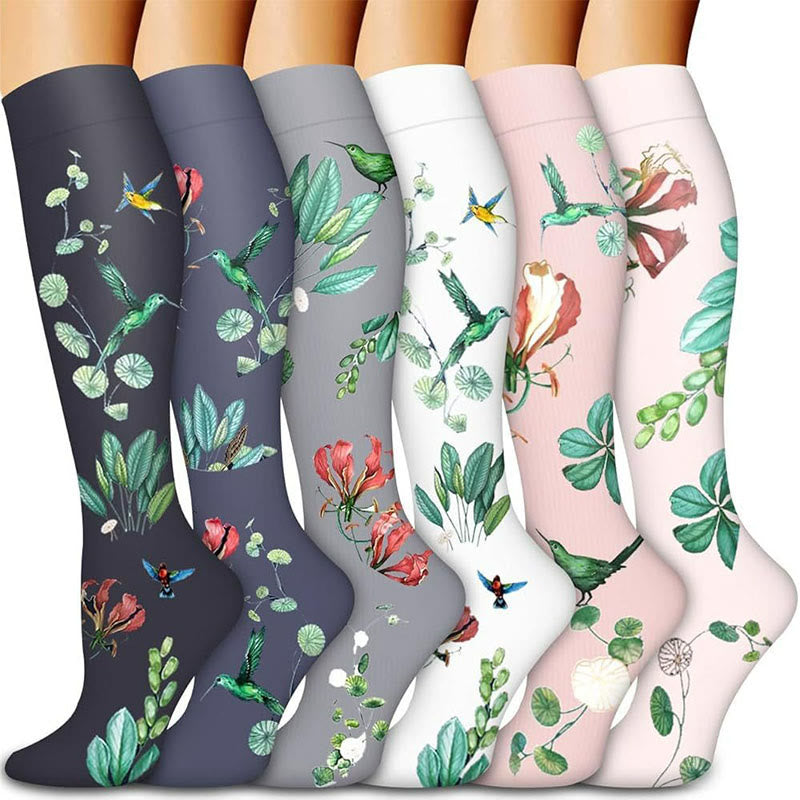 Plusock Garden Hummingbird Floral Compression Socks(6 Pairs) - Multicolor - S/M - image 0