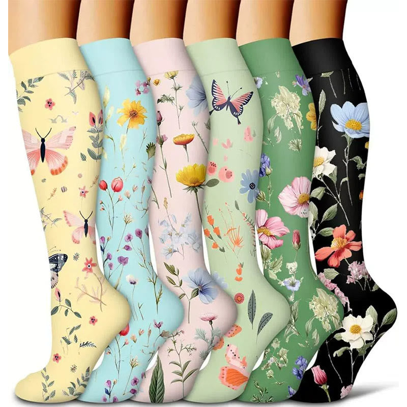Plusock Spring Meadow Floral Compression Socks(6 Pairs) - Multicolor - S/M - image 0