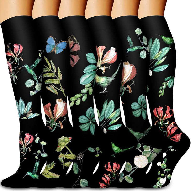 Plusock Midnight Garden Floral Compression Socks(6 Pairs) - Multicolor - S/M - image 0