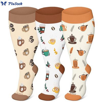 Plusock Plus Size Coffee Series Compression Socks(3 Pairs) - image 0