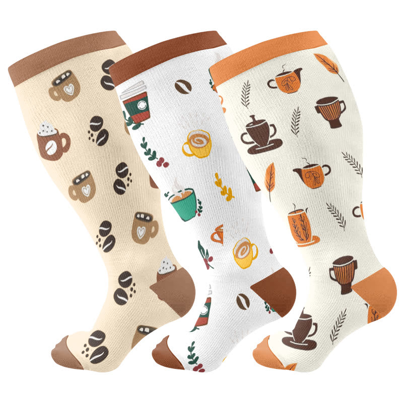 Plusock Plus Size Coffee Series Compression Socks(3 Pairs) - Multicolor - 4XL - image 1