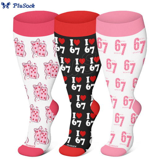 Plusock Plus Size Heart Playing Cards Compression Socks(3 Pairs) - image 0
