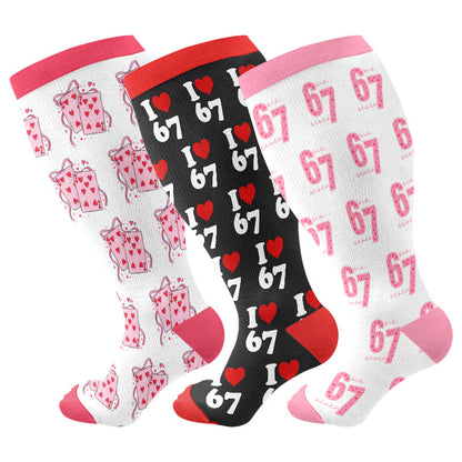 Plusock Plus Size Heart Playing Cards Compression Socks(3 Pairs) - Multicolor - 4XL - image 1