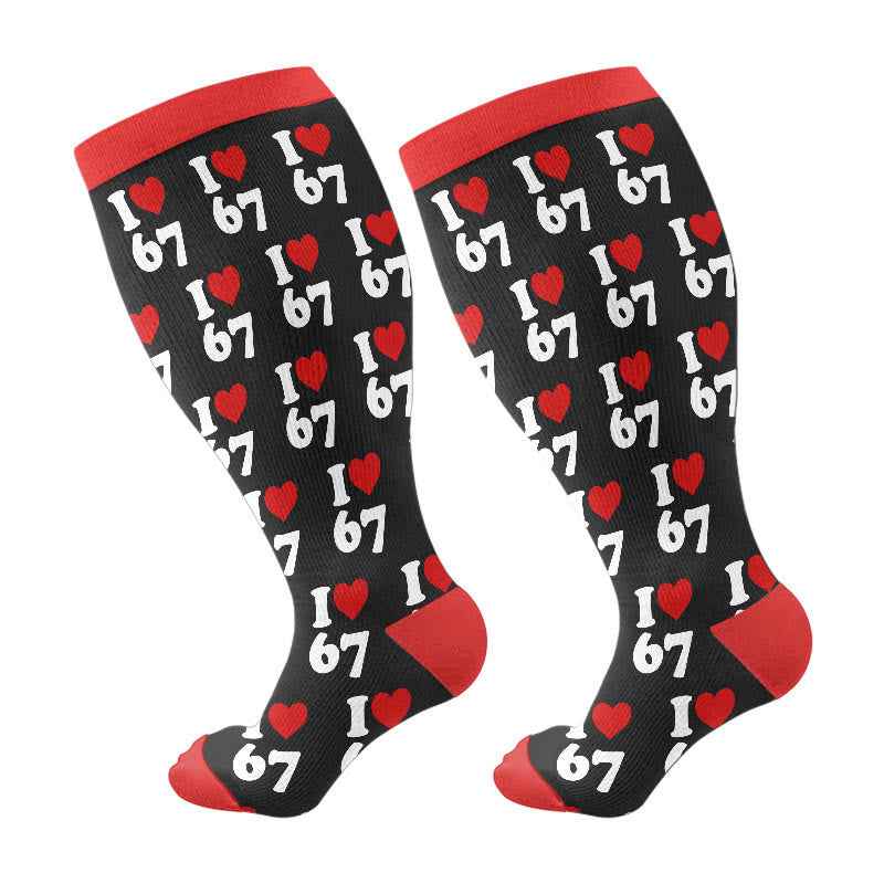 Plusock Plus Size Heart Playing Cards Compression Socks(3 Pairs) - Black(1 Pair) - 4XL - image 5