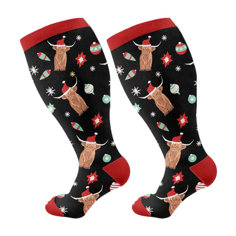 Plusock Plus Size Penguin Deer Cow Compression Socks - Black - 4XL - image 7