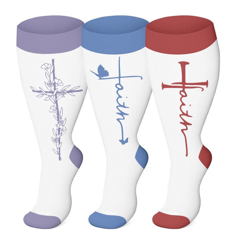 Plusock Plus Size Cross Flower Compression Socks(3 Pairs) - image 0
