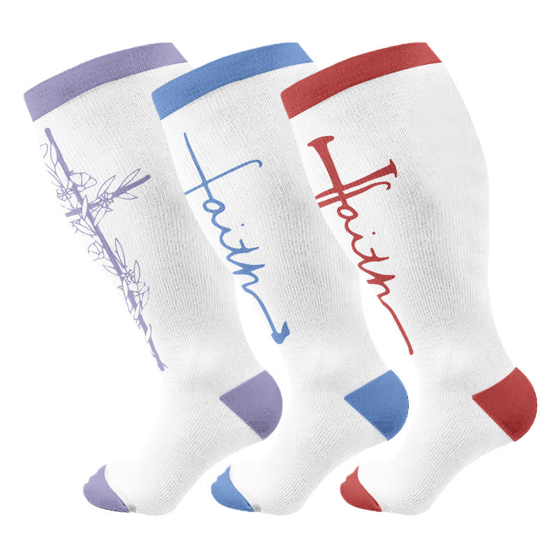 Plusock Plus Size Cross Flower Compression Socks(3 Pairs) - image 2