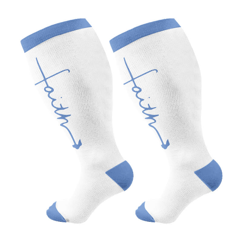 Plusock Plus Size Cross Flower Compression Socks(3 Pairs) - Blue(1 Pair) - 4XL - image 8
