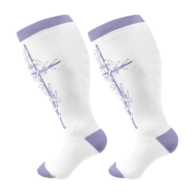Plusock Plus Size Cross Flower Compression Socks(3 Pairs) - Purple(1 Pair) - 4XL - image 7