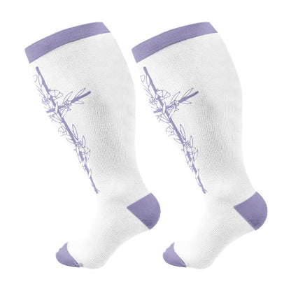 Plusock Plus Size Cross Flower Compression Socks(3 Pairs) - Purple(1 Pair) - 4XL - image 7
