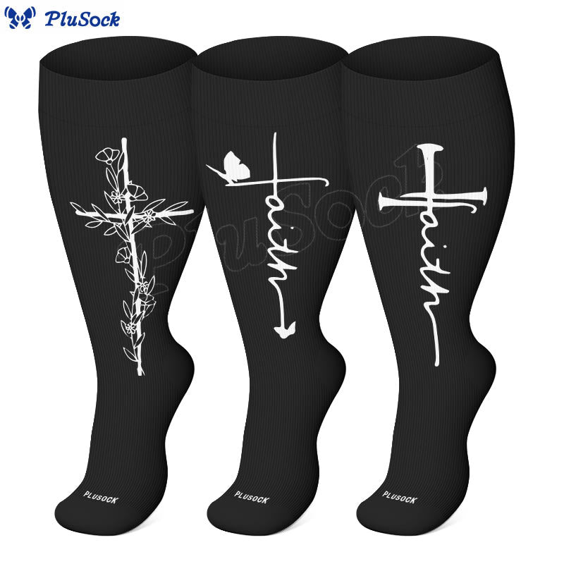 Plusock Plus Size Cross Flower Compression Socks(3 Pairs) - image 1