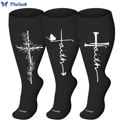 Plusock Plus Size Cross Flower Compression Socks(3 Pairs) - image 1