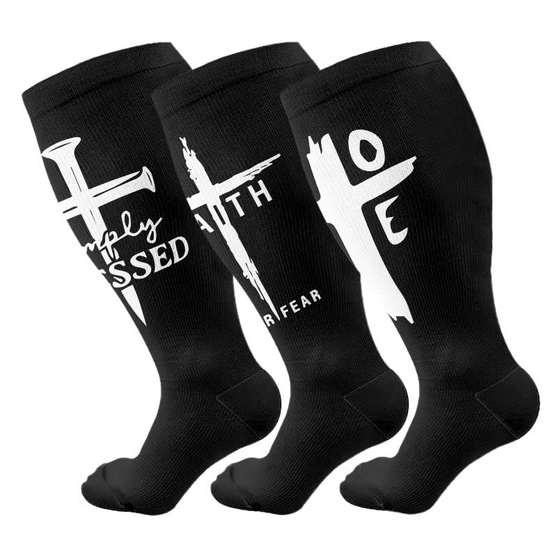 Plusock Plus Size Christian Cross Faith Compression Socks(3 Pairs) - Multicolor - 4XL - image 1