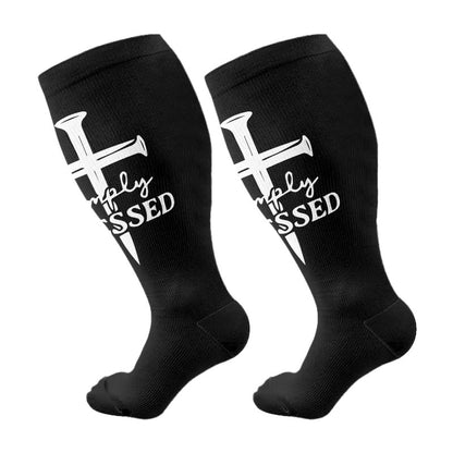 Plusock Plus Size Christian Cross Faith Compression Socks(3 Pairs) - Black A(1 Pair) - 4XL - image 5