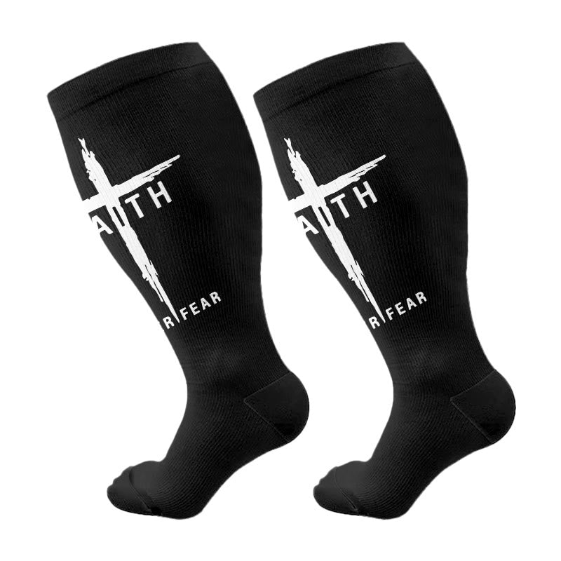 Plusock Plus Size Christian Cross Faith Compression Socks(3 Pairs) - Black B(1 Pair) - 4XL - image 6