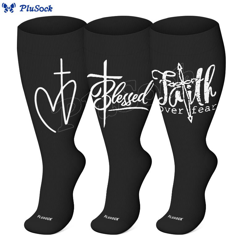 Plusock Plus Size Scripture Cross Message Compression Socks(3 Pairs) - image 0