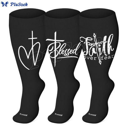 Plusock Plus Size Scripture Cross Message Compression Socks(3 Pairs) - image 0