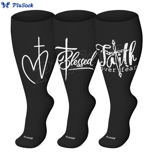 Plusock Plus Size Scripture Cross Message Compression Socks(3 Pairs) - image 0