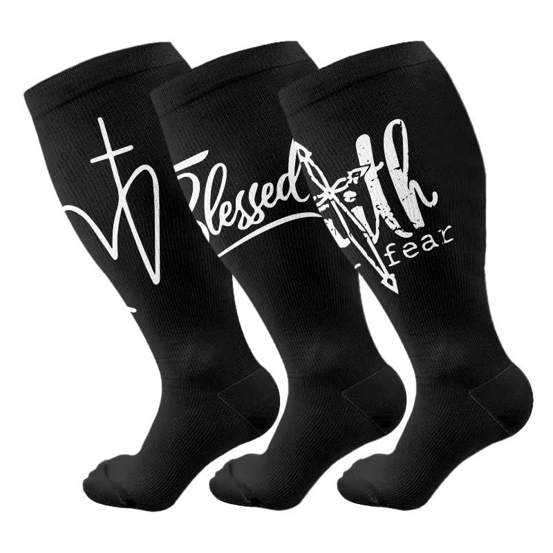 Plusock Plus Size Scripture Cross Message Compression Socks(3 Pairs) - Multicolor - 4XL - image 1