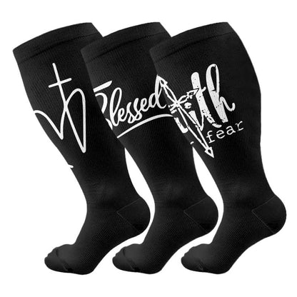Plusock Plus Size Scripture Cross Message Compression Socks(3 Pairs) - Multicolor - 4XL - image 1