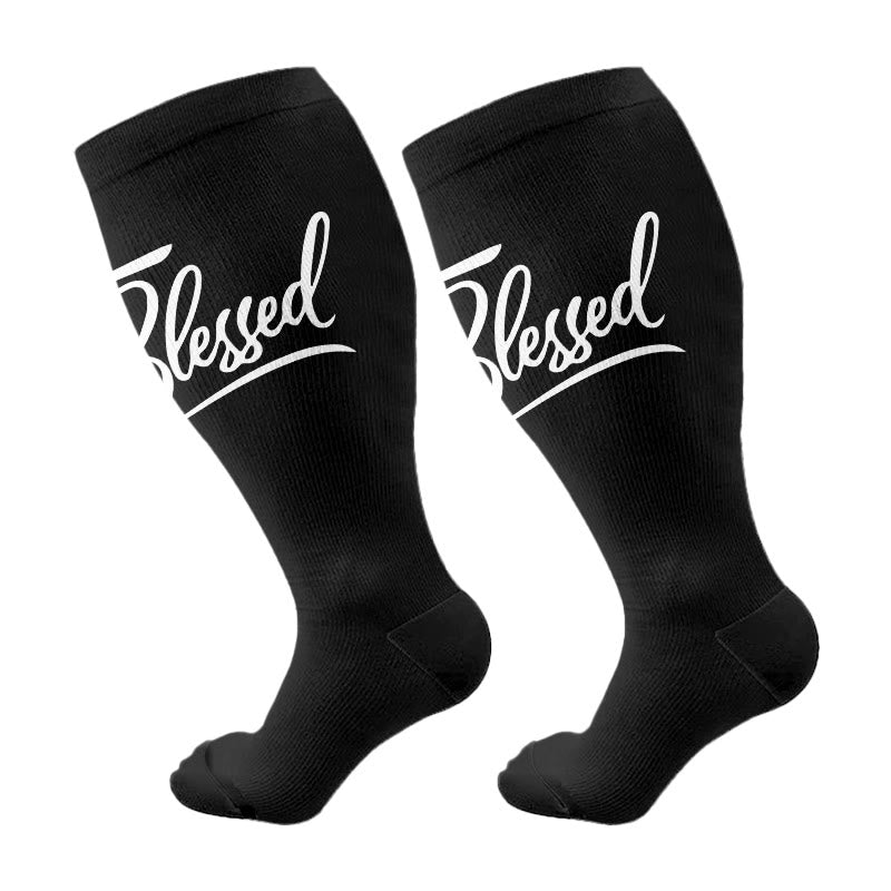 Plusock Plus Size Scripture Cross Message Compression Socks(3 Pairs) - Black B(1 Pair) - 4XL - image 6